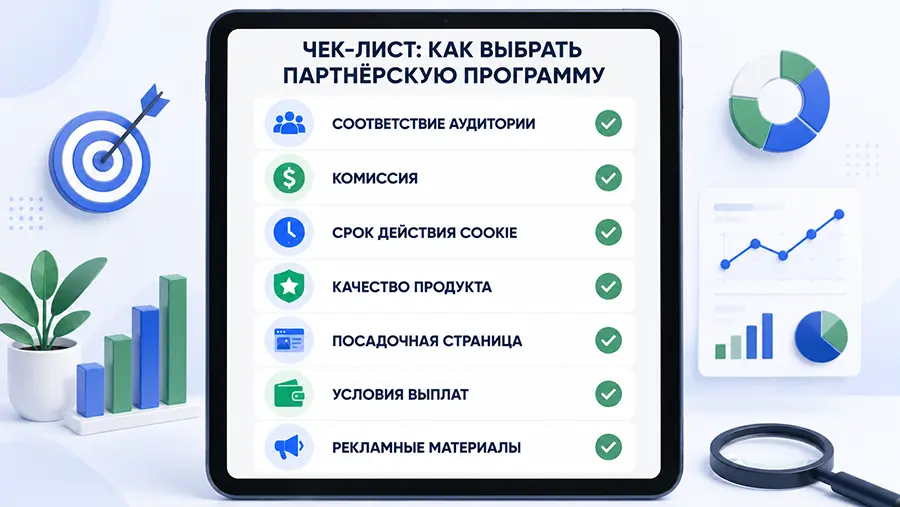 Чек-лист выбора партнерской программы по комиссии, продукту, лендингу и выплатам