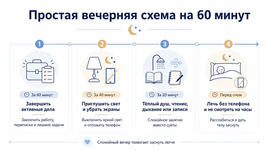 Пошаговая схема на 60 минут перед сном