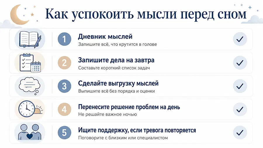 Чек-лист способов успокоить мысли перед сном