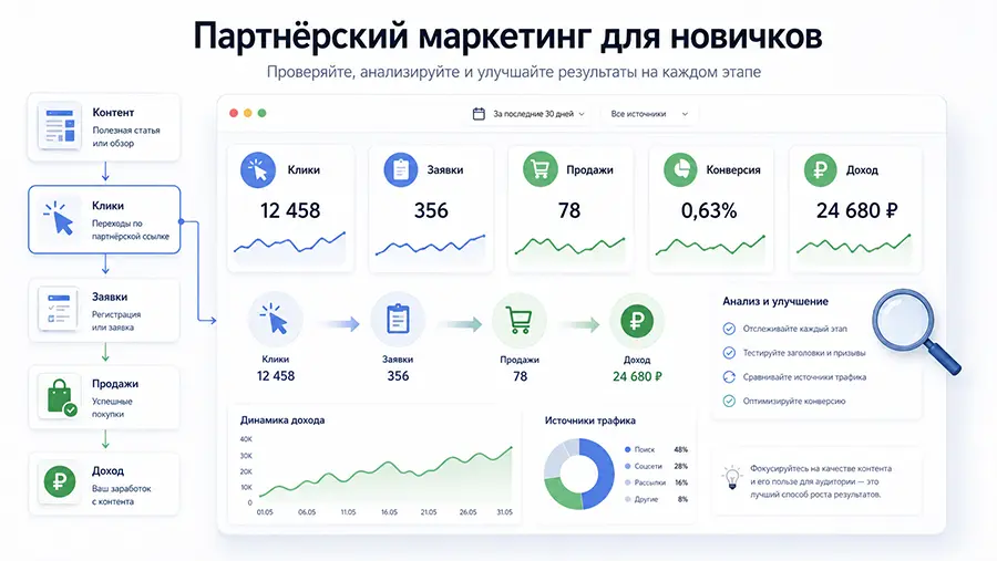 Аналитика первой партнерской программы: клики, заявки, продажи и конверсия