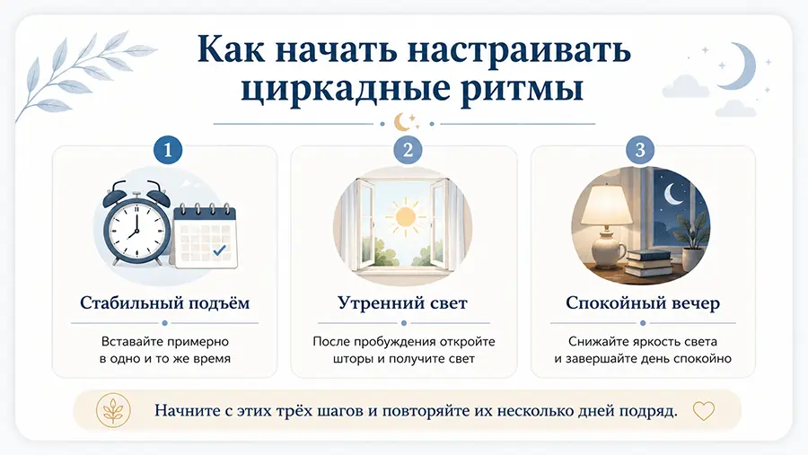Короткий итог: как начать настраивать циркадные ритмы