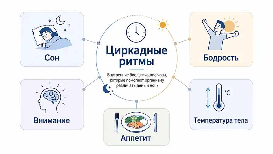 Инфографика о том, что такое циркадные ритмы