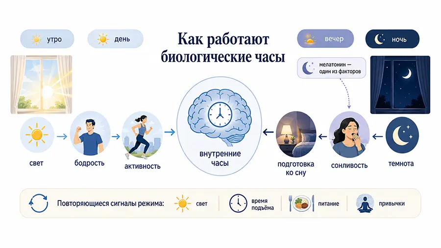 Схема работы биологических часов человека