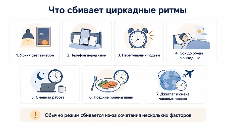 Причины нарушения циркадных ритмов