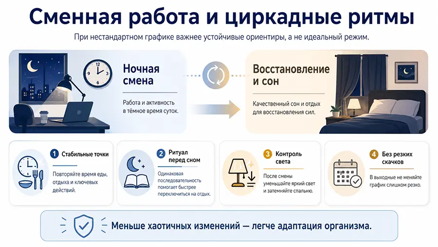 Советы по циркадным ритмам при сменной работе