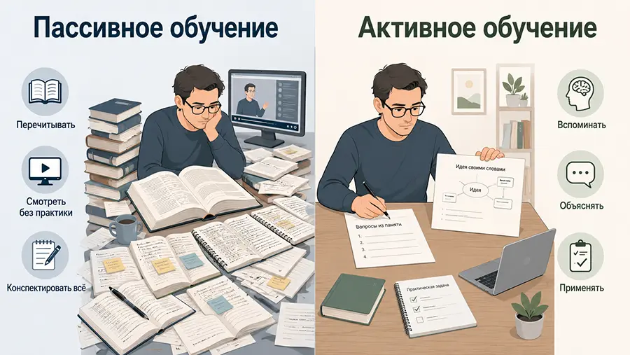 Сравнение пассивного и активного обучения взрослого человека