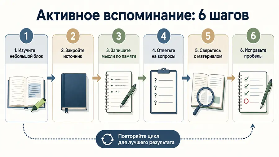 Шесть шагов активного вспоминания для проверки изученного материала