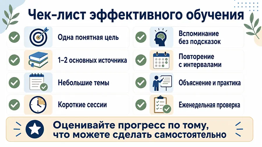 Короткий чек-лист эффективного обучения для взрослого человека