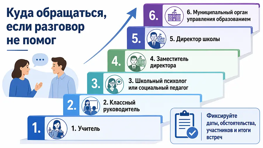 Последовательность обращений, если конфликт с учителем не удалось решить разговором