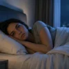 Почему просыпаюсь ночью: человек лежит без сна в спокойной тёмной спальне